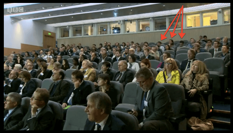 Three-quarters of team GFR in the audience at the FutureLearn press launch at the British Library