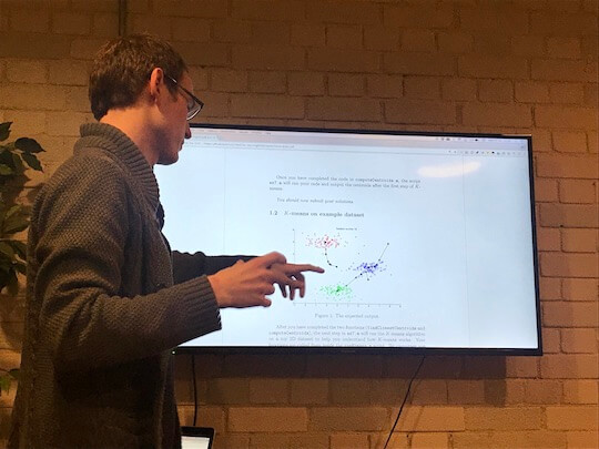 Chris describing the k-means clustering algorithm