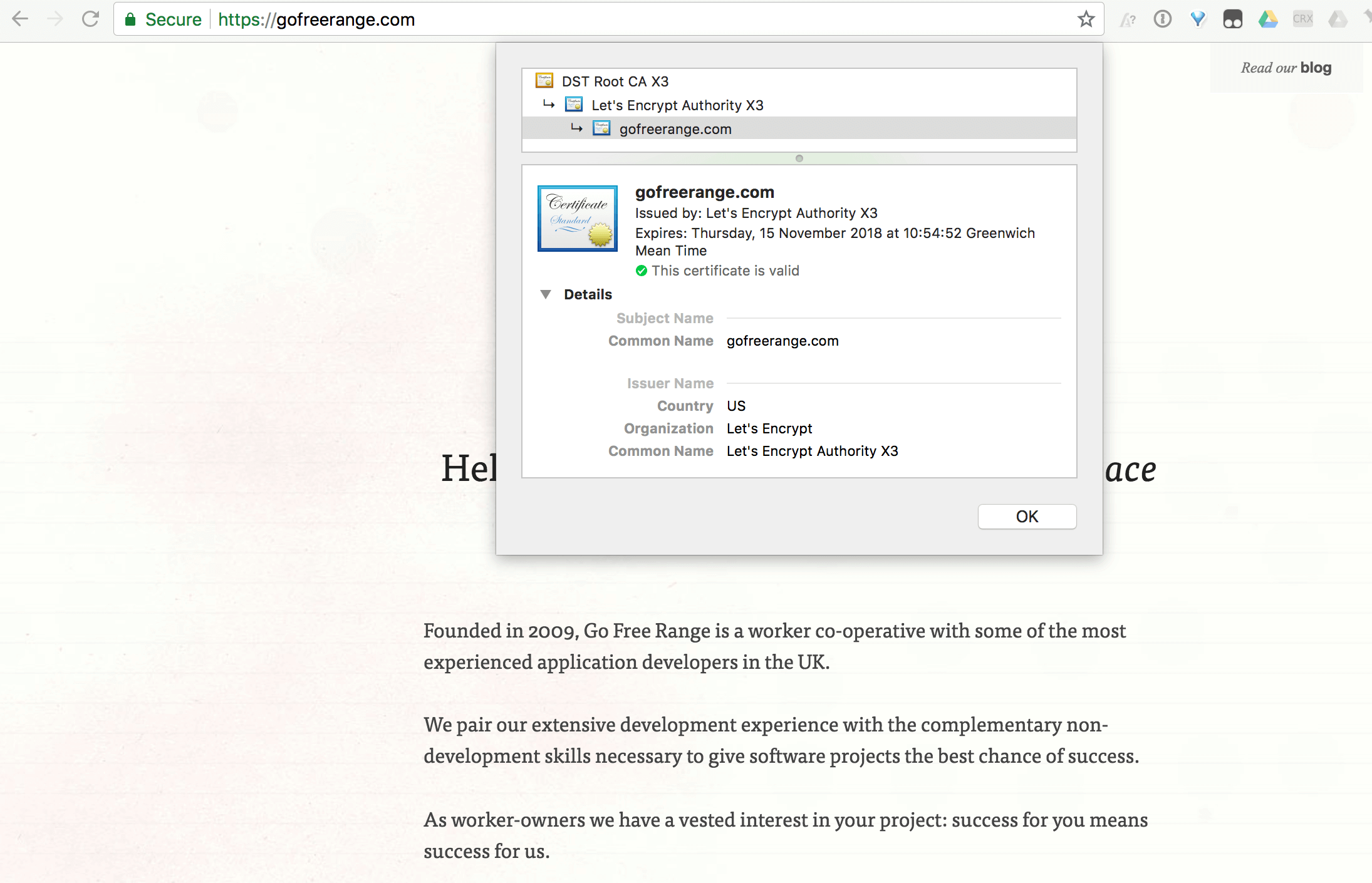 SSL certificate on gofreerange.com