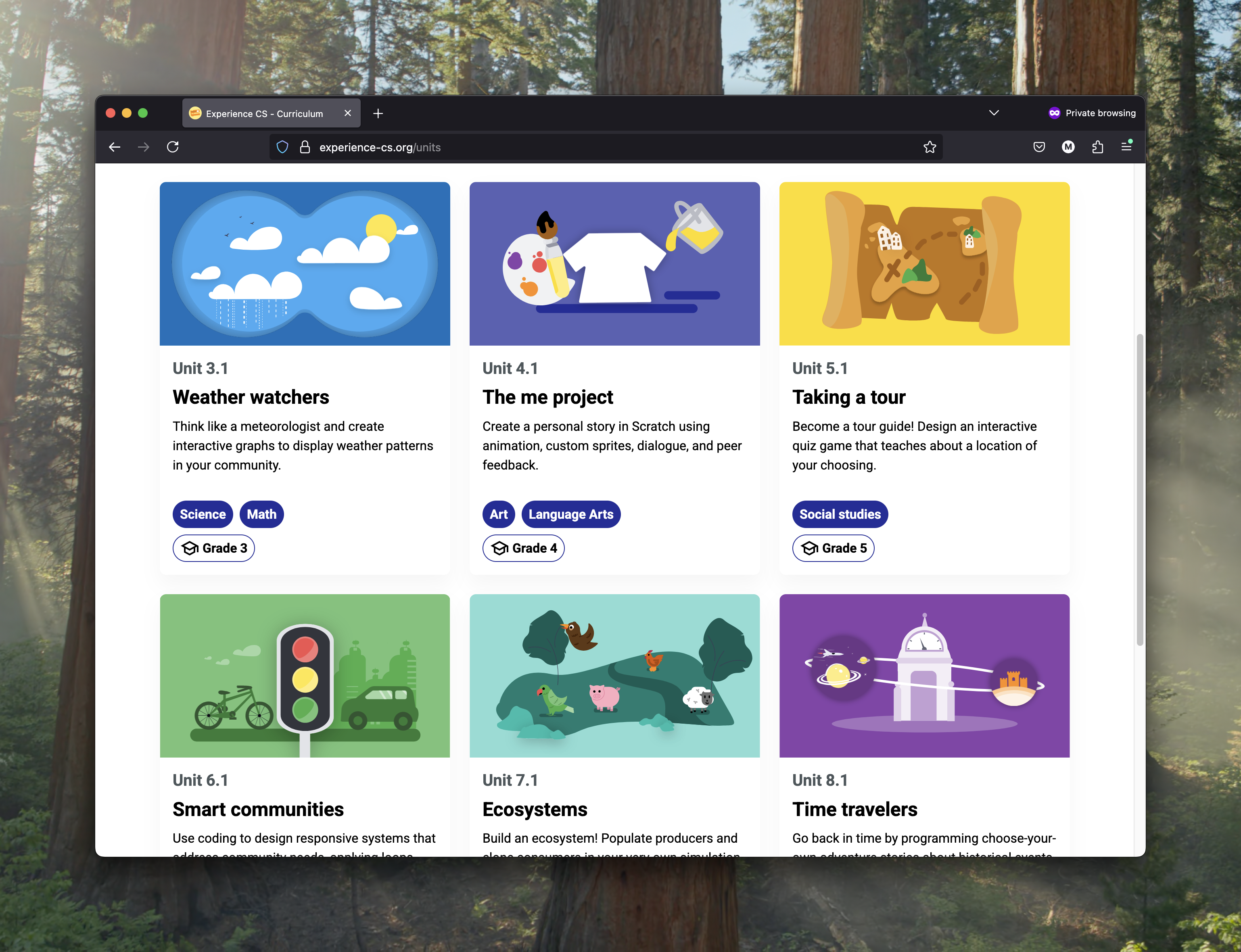 Screenshot of Experience CS curriculum page