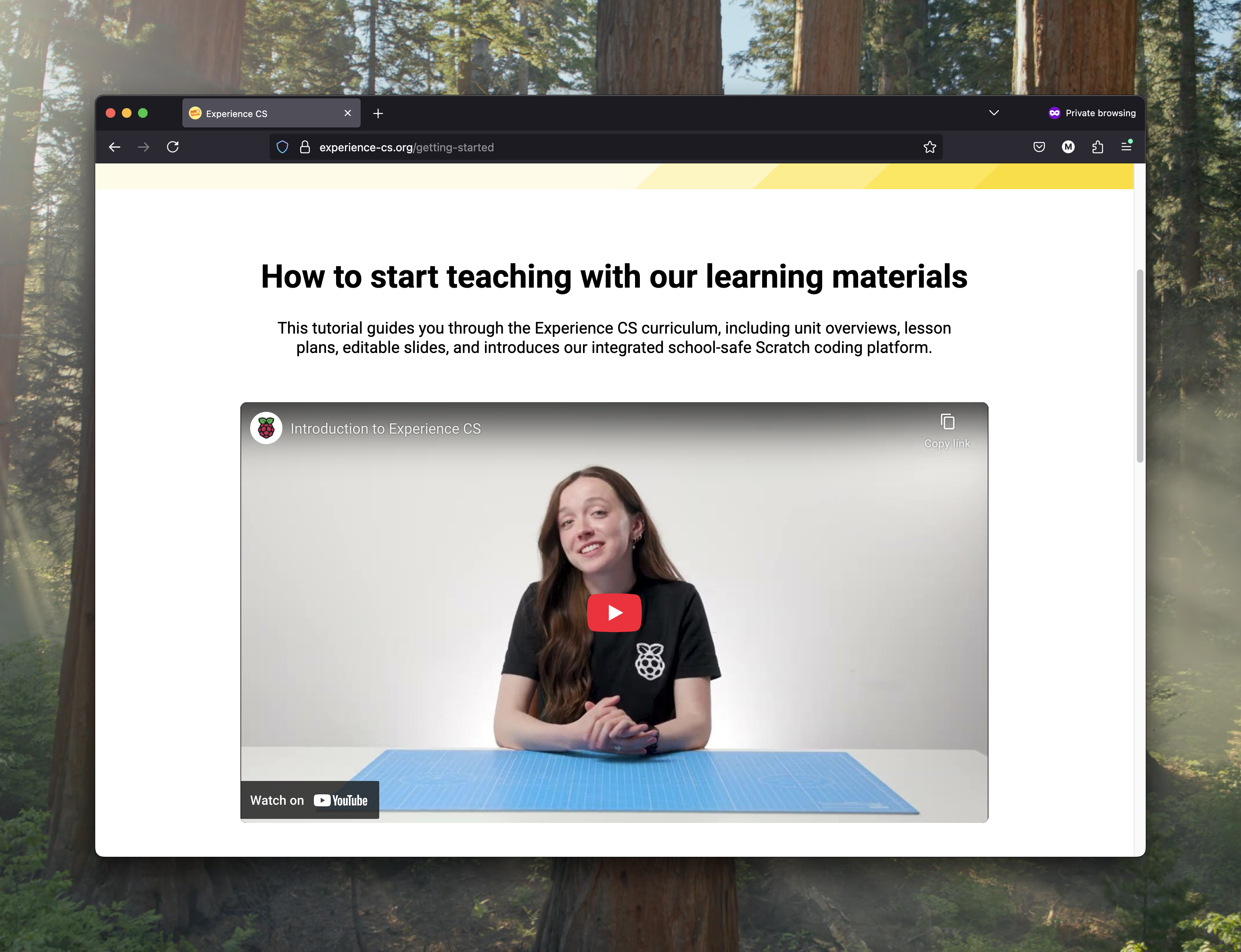 Screenshot of Experience CS getting started page